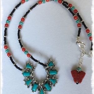 Vintage Silver and Turquoise Brooch Necklace